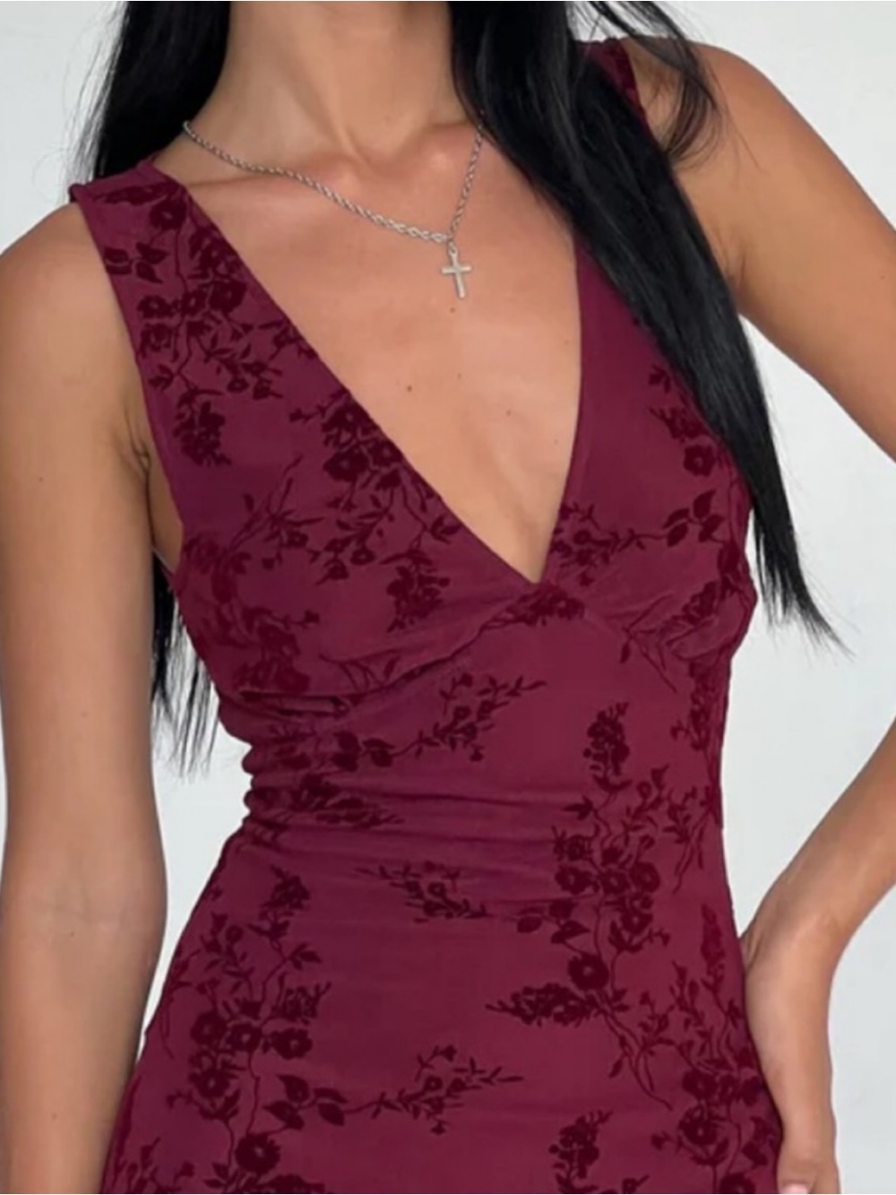 Motel Rocks Gabriela Dress Midi Botanical Flower Maroon Small Mesh Whimsigoth - Picture 3 of 10